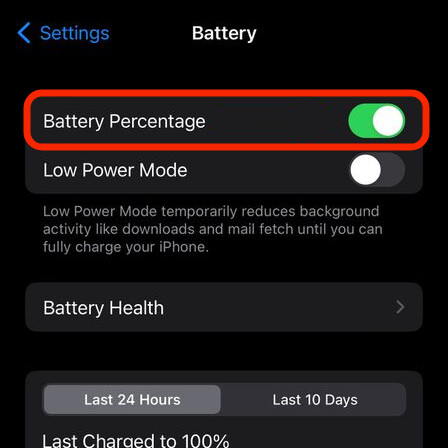 Apple iPhone Battery Percentage iOS 16