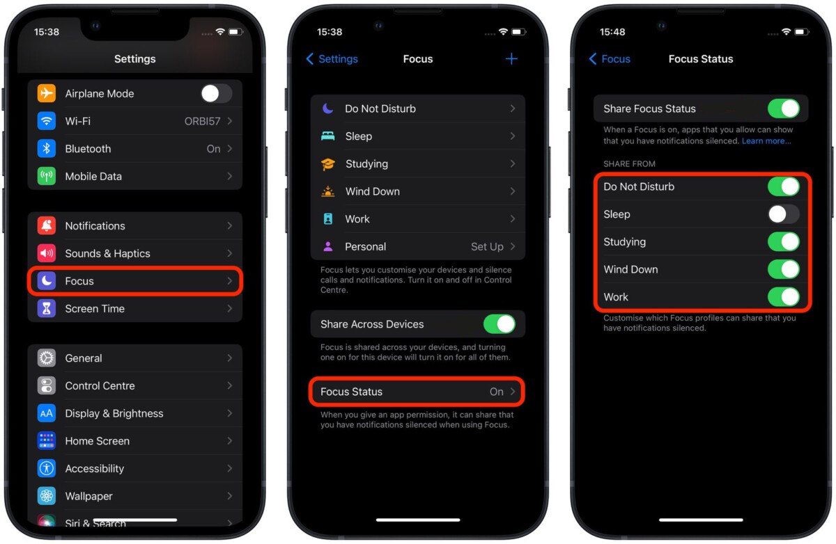 Disable Focus Mode Status Sharing on Apple iPhone