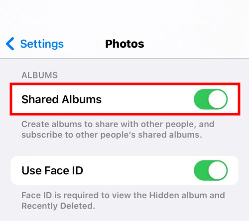 Disable Shared Albums Apple iPhone