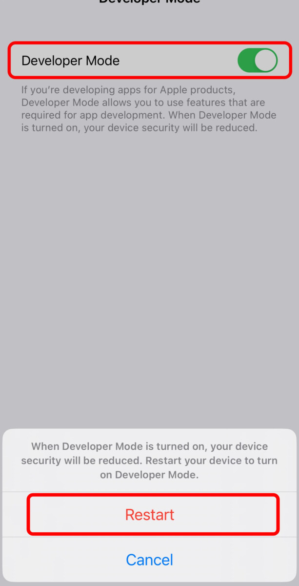 Enable Developer Mode Apple iPhone iOS 16