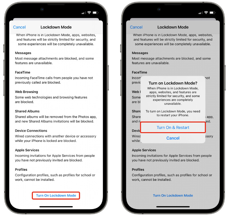 Apple iPhone iOS 16 Lockdown Mode