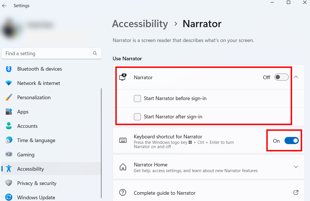 Enable Narrator in Windows 11