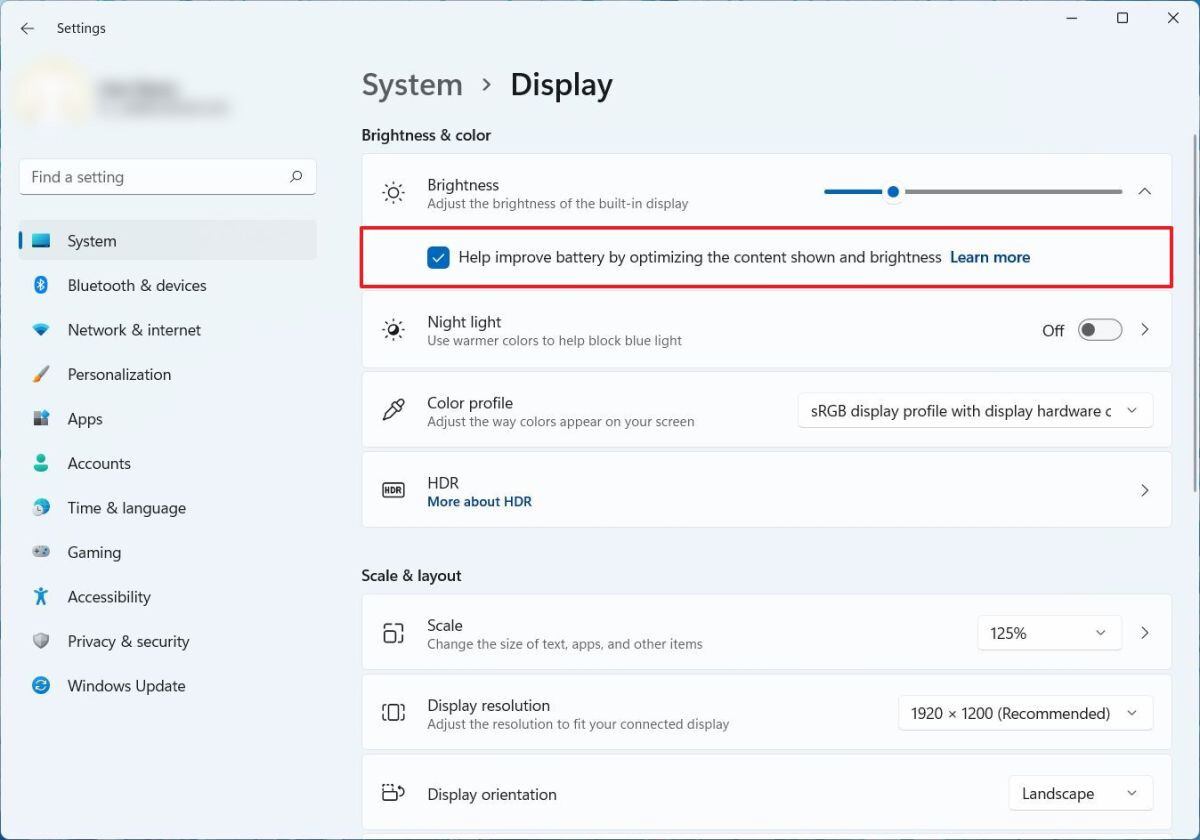 Enable Auto Brightness in Windows 11