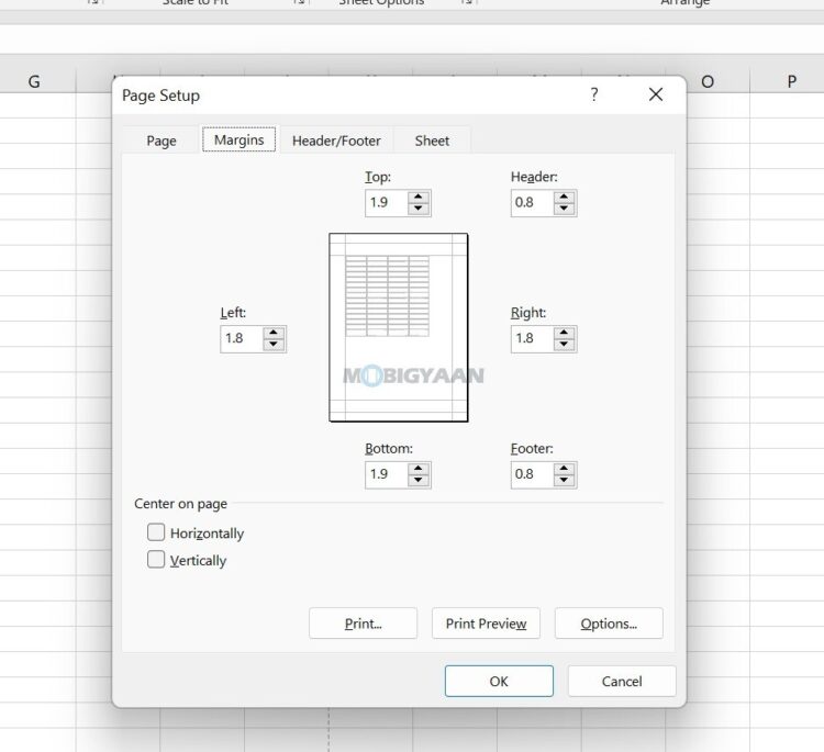 How to adjust page margins in microsoft excel for printing