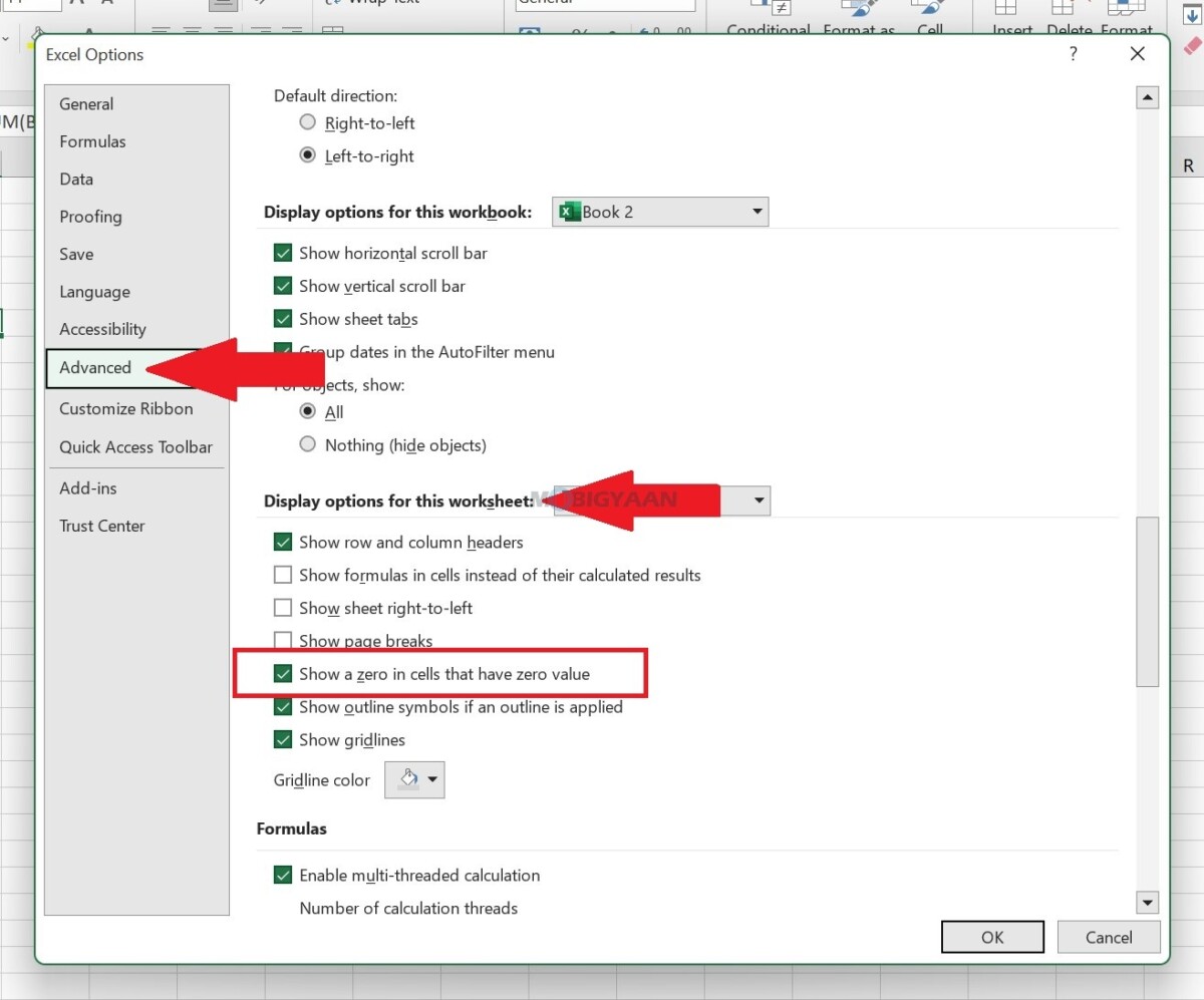 How to show or hide zero values in a Microsoft Excel sheet 2