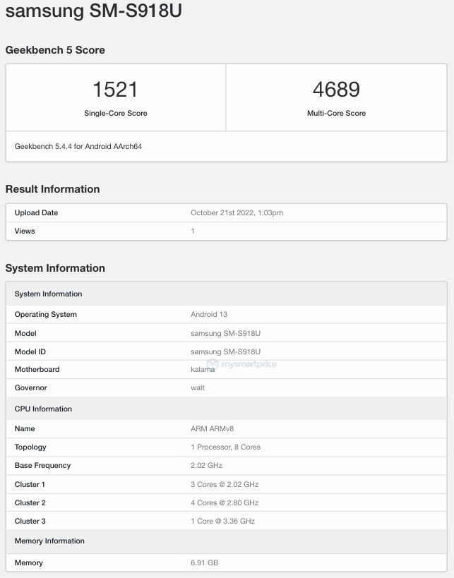 Samsung Galaxy S23 Ultra Geekbench