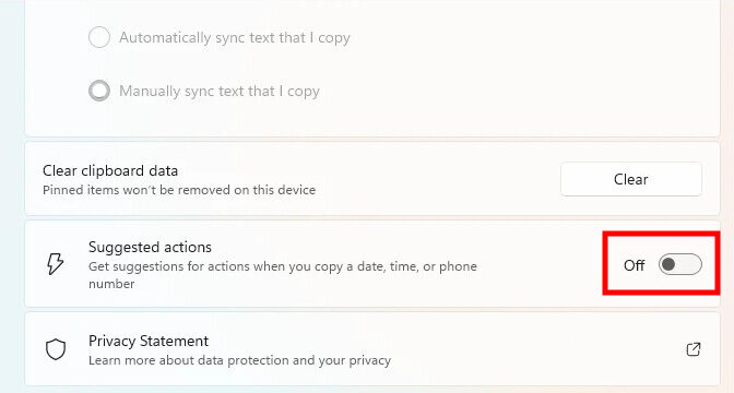 Disable Suggested Actions in Windows 11