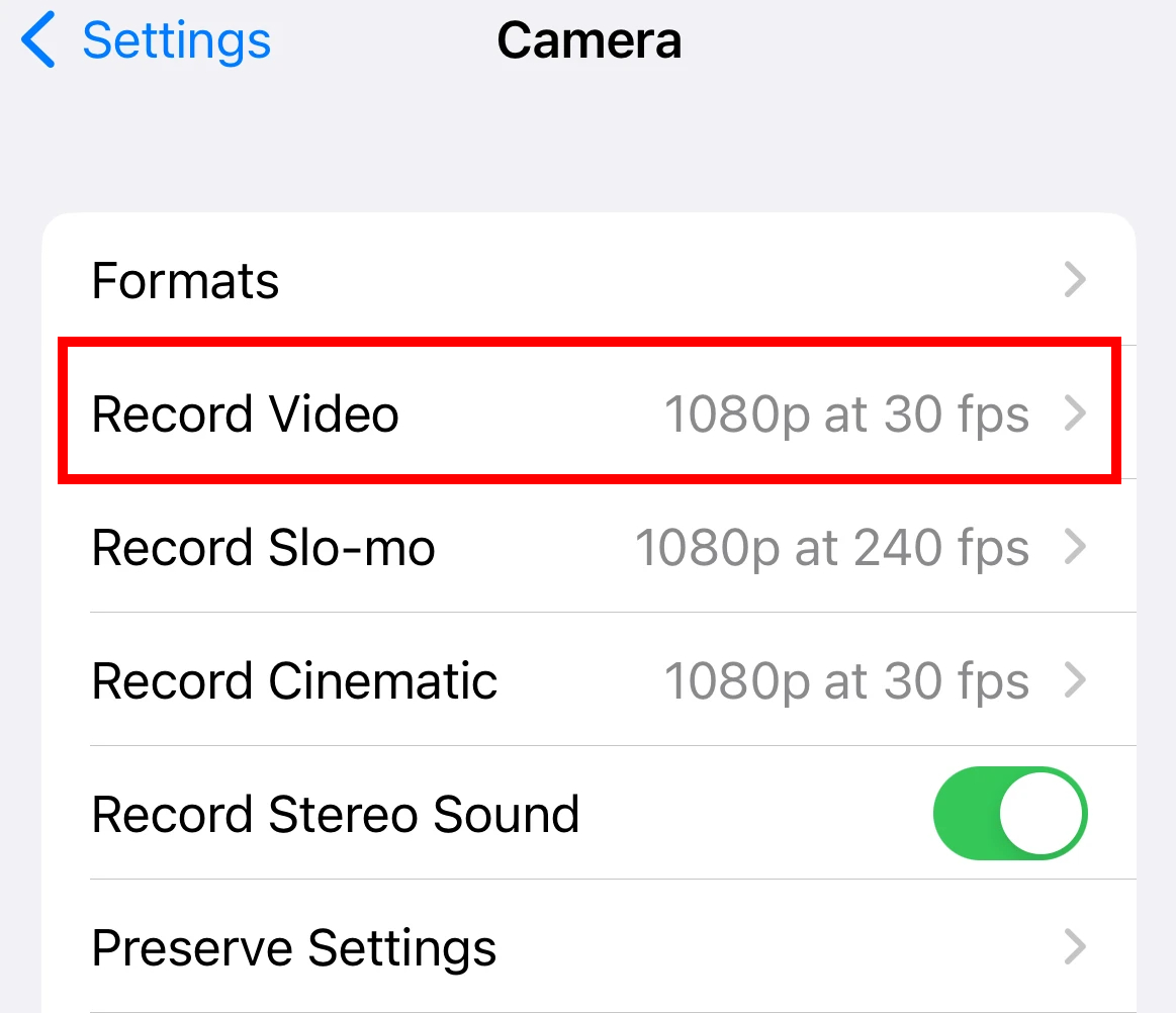 Apple iPhone Default Video Record at 4K 60fps