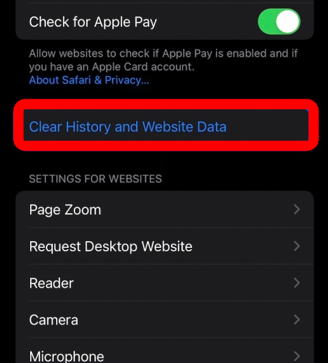 Apple iPhone Safari Clear Data