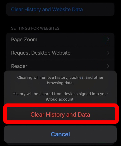 Apple iPhone Safari Clear Data