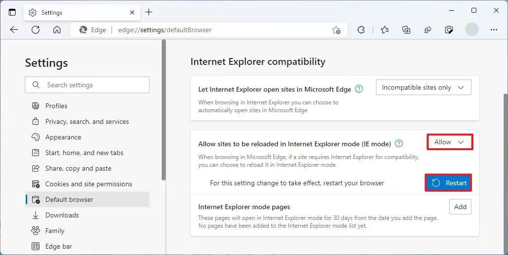 Enable IE Mode in Microsoft Edge