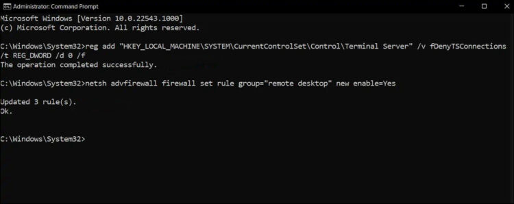 turn on remote desktop windows 11 command line