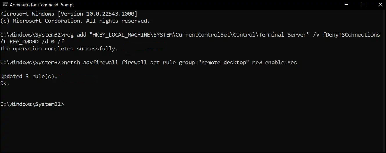 Enable Remote Desktop in Windows 11 using CMD