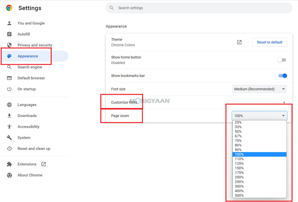 How to set default zoom in Google Chrome Windows 11 3