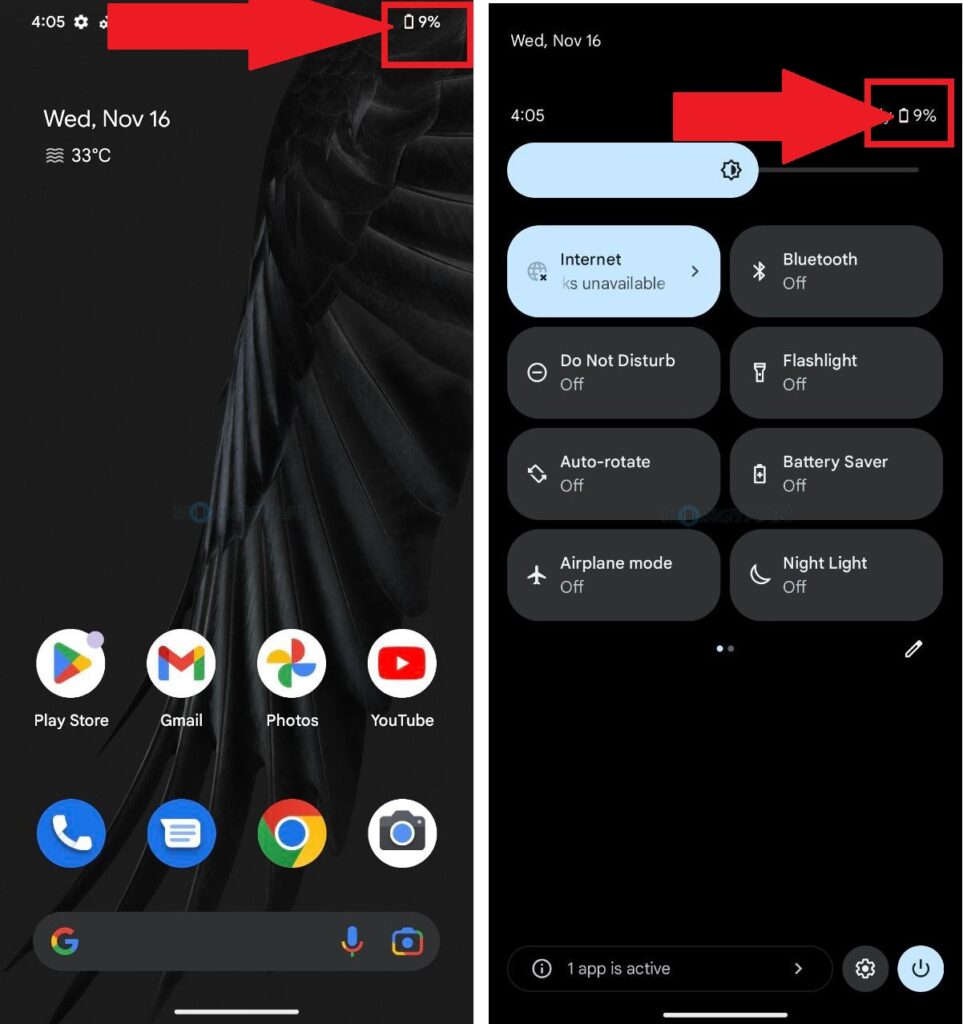 How to show battery percentage in Google Pixel 7 Pro or Pixel 7
