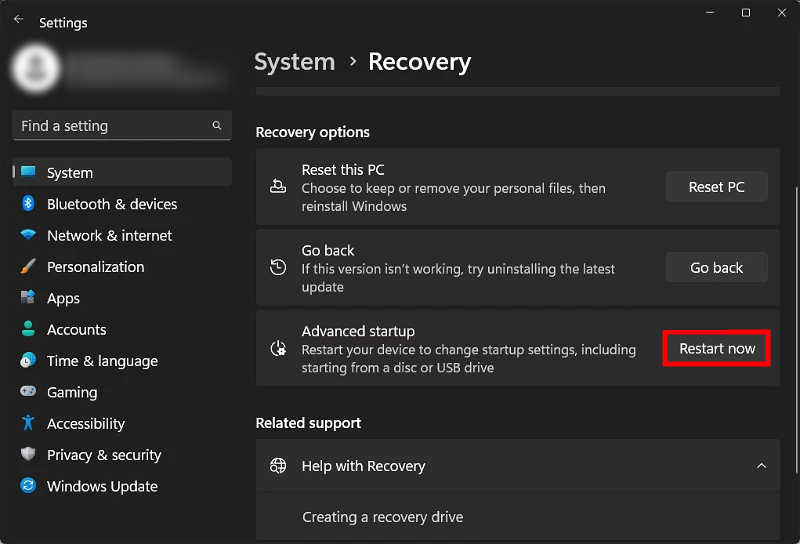 BIOS Settings from Windows Recovery Environment (WinRE)