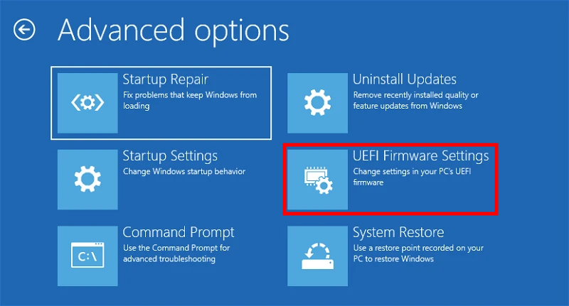 BIOS Settings from Windows Recovery Environment (WinRE)