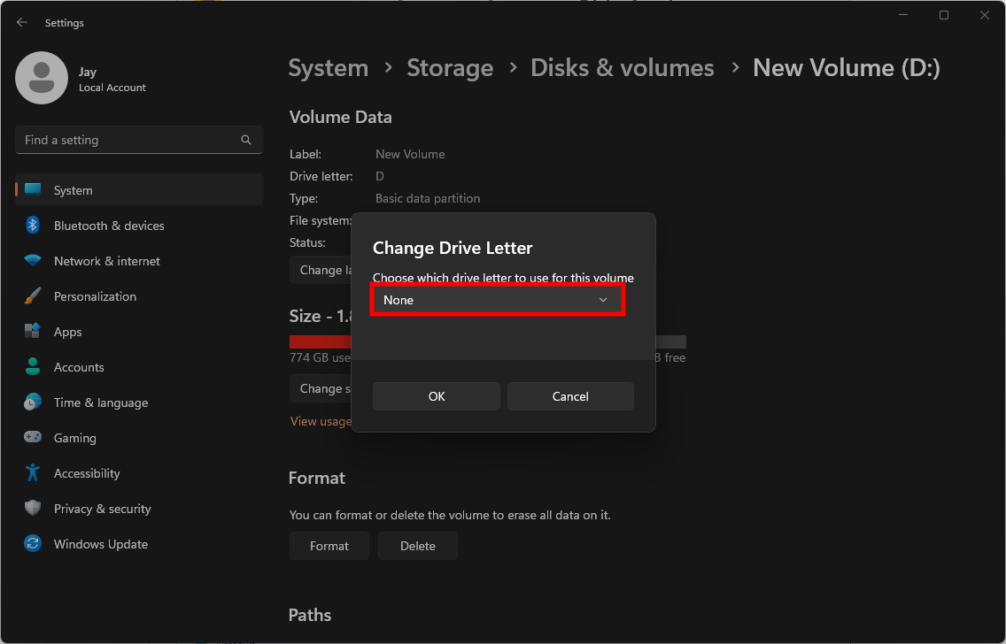 Remove Driver Letter in Windows 11