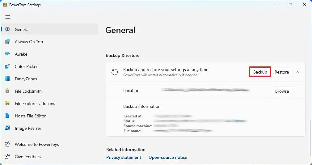 PowerToys Settings Backup