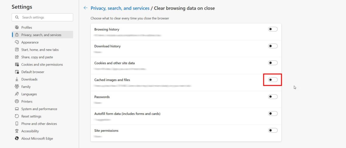 How to automatically clear cache on exit with Microsoft Edge