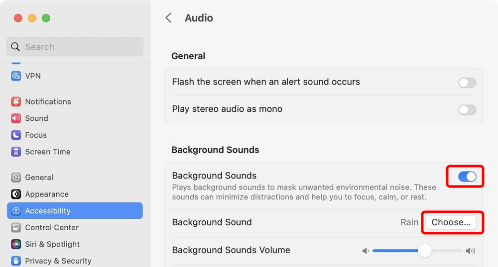 Enable Background Ambient Noise on Mac