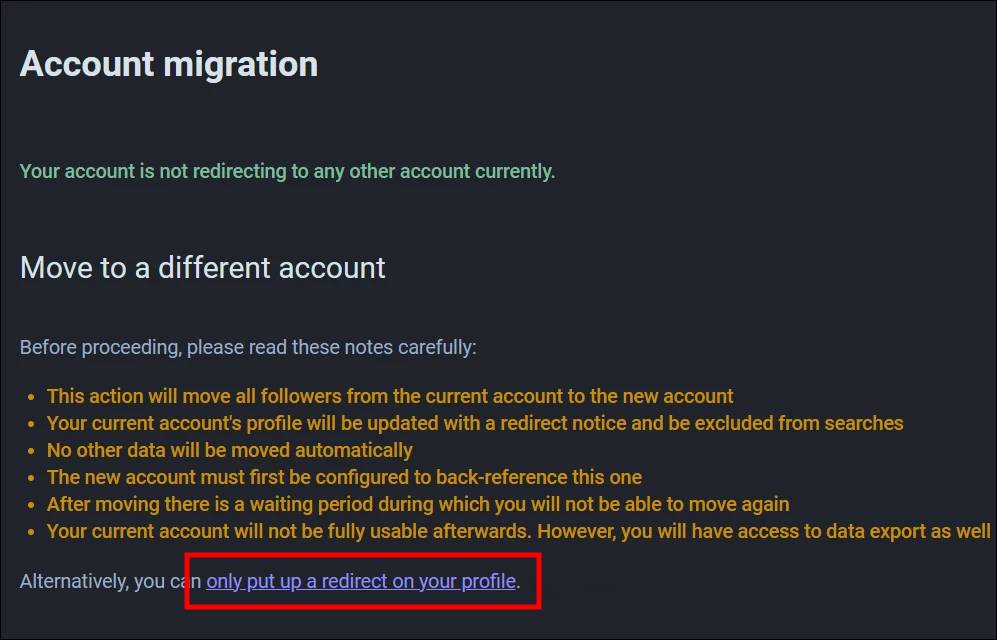 Redirect Mastodon Account