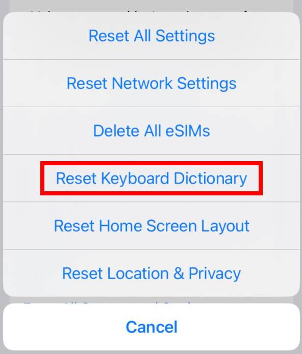 Reset Apple iPhone Keyboard Dictionary