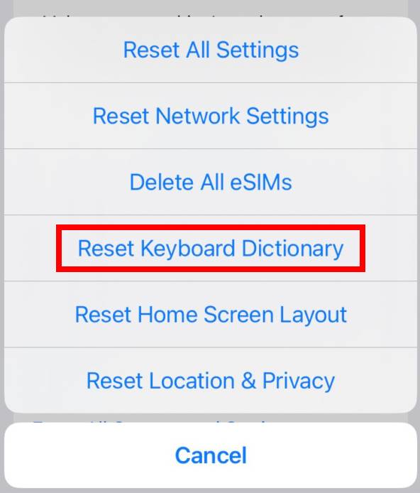 Reset Apple iPhone Keyboard Dictionary