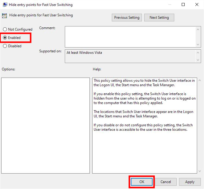 Disable Fast User Switching in Windows 11