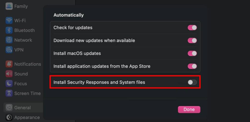 How to disable Rapid Security Response software updates in macOS