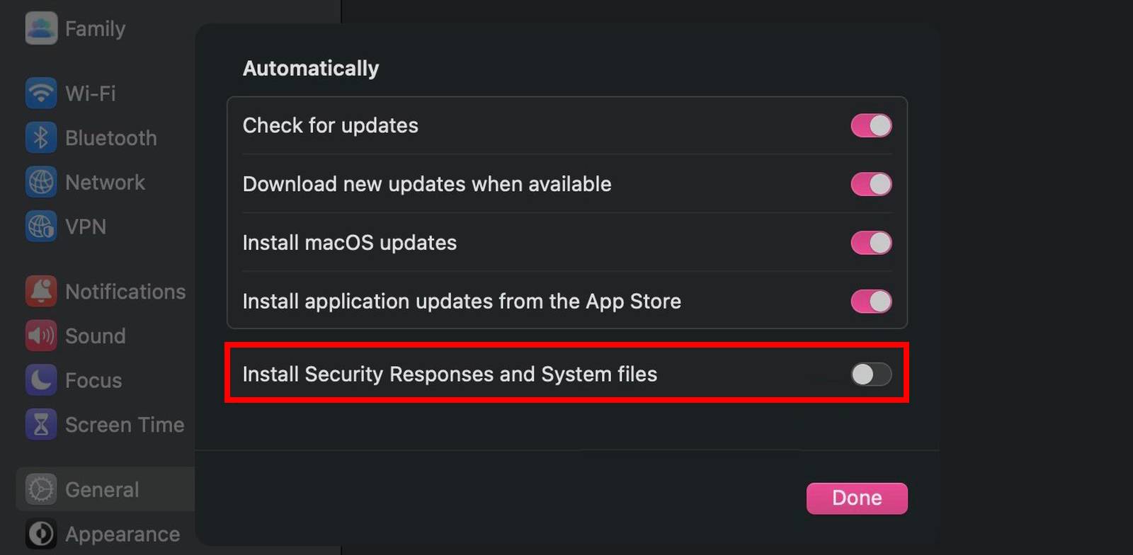 Apple macOS Disable Rapid Security Response Updates