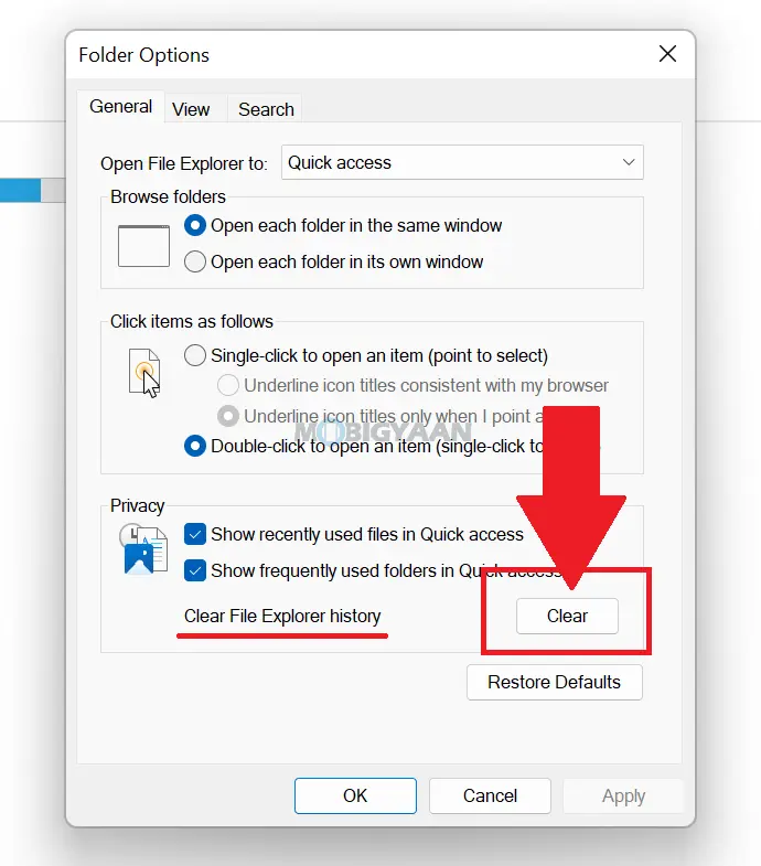 How to clear File Explorer history in Windows 11