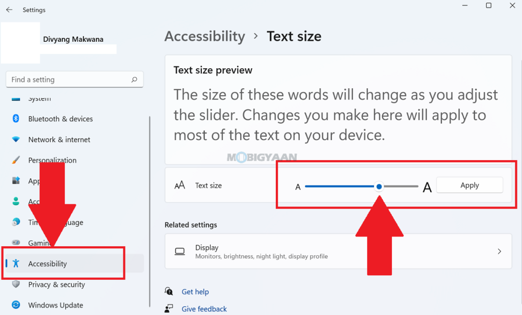 How to enlarge text in Windows 11