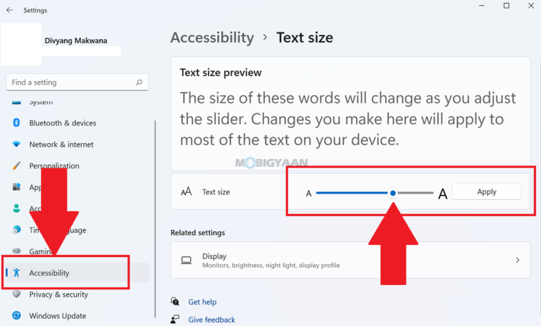 How to enlarge text in Windows 11