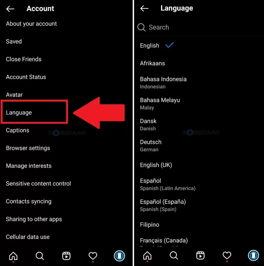 How to set regional language in Instagram