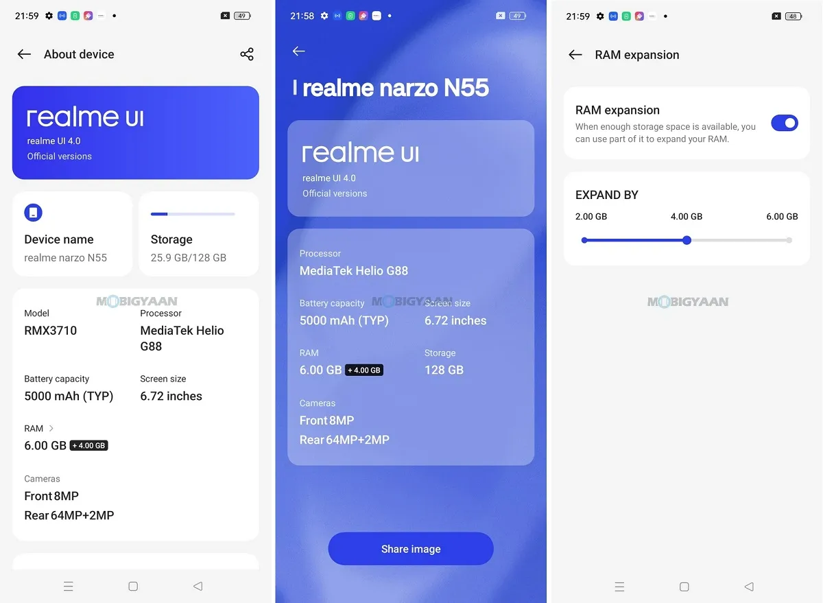 realme Narzo N55 Review realme UI 4.0 About Specs