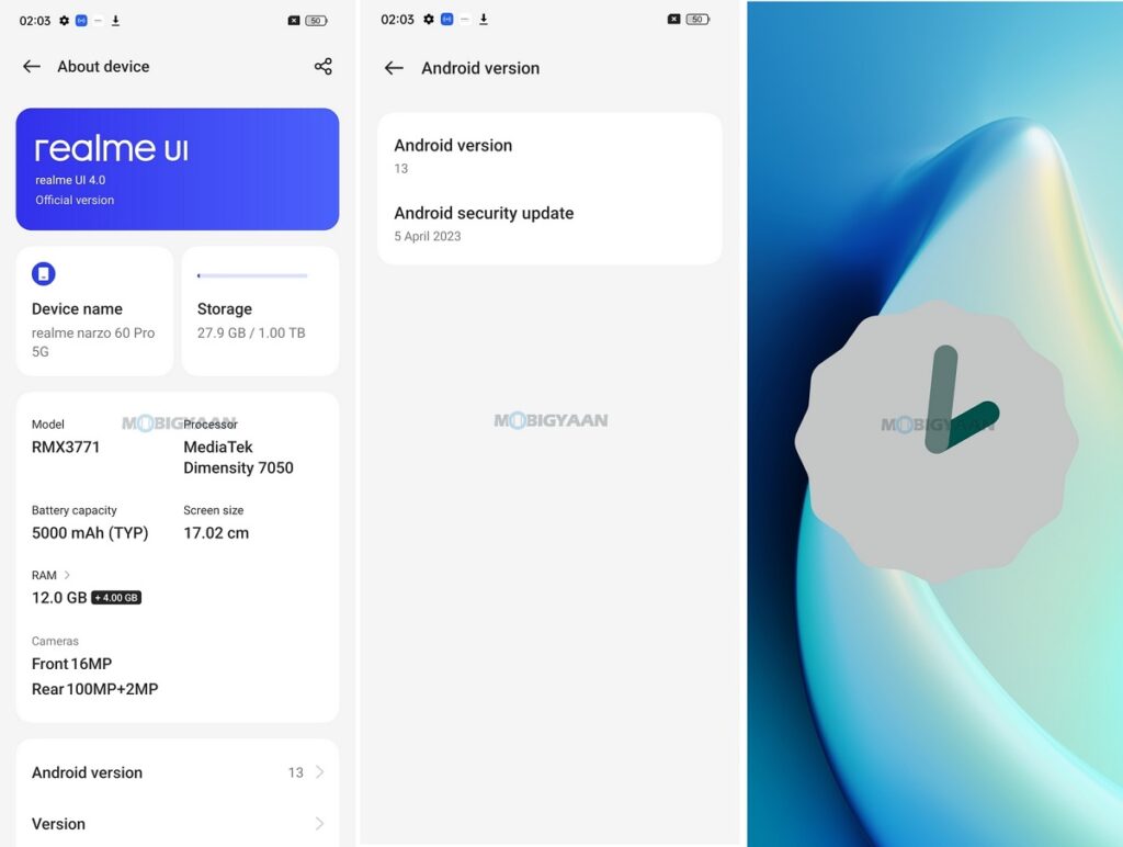 realme narzo 60 Pro 5G Review realme UI 4.0 Android 13 About 2