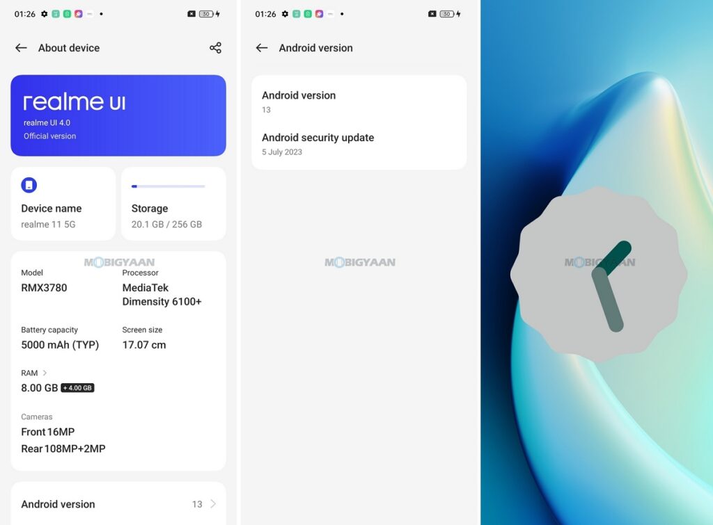 realme 11 5G Review realme UI 4.0 Android 13 About
