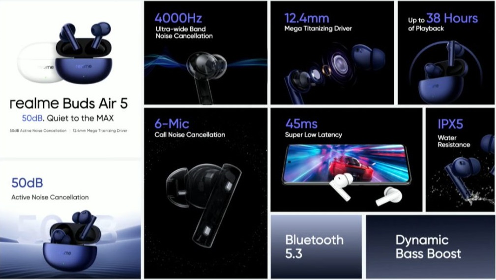 realme Buds Air 5 Pro Wireless Earphone 50dB Active Noise Cancelling  Bluetooth 5