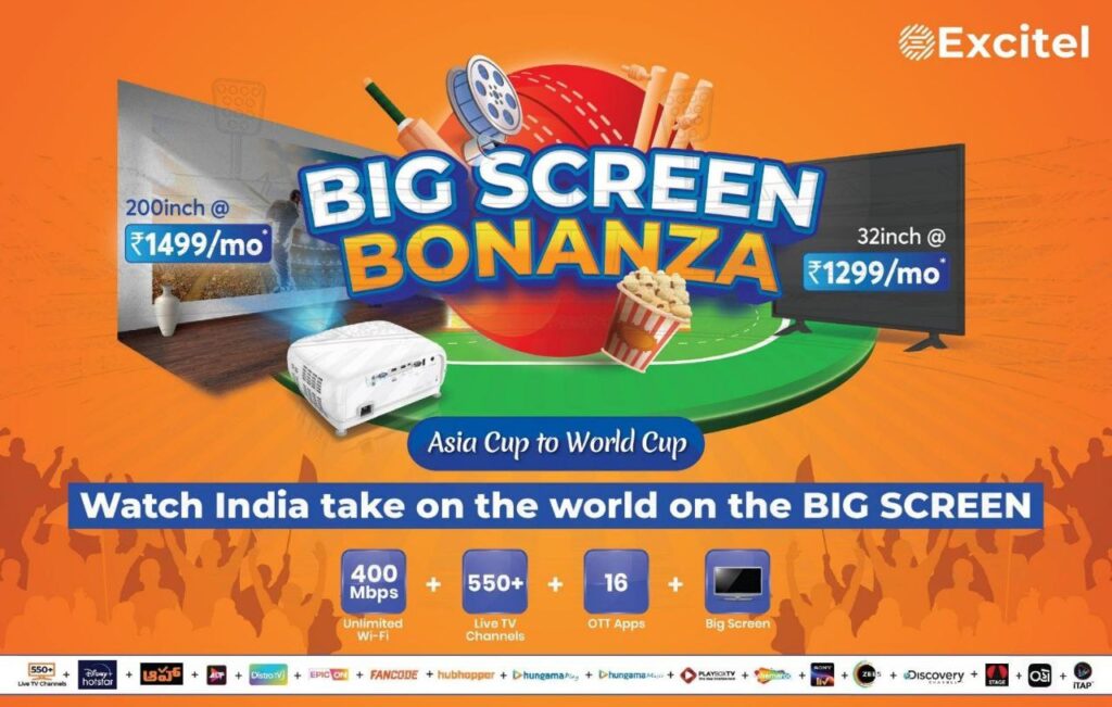 Excitel launches BIG SCREEN Plans starting at ₹1299 offers Mini Home Theater and Smart TV up to 400 Mbps speed 16 OTT platforms and 550 Live TV Channels