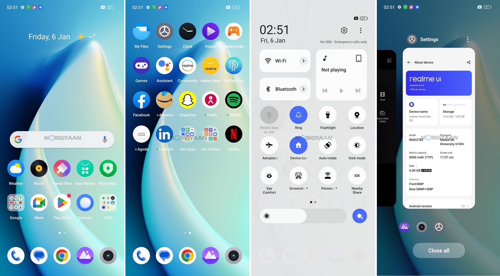 realme narzo 60x 5G Review realme UI 4.0 Homescreen Control Center