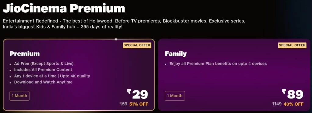 JioCinema Premium Plans