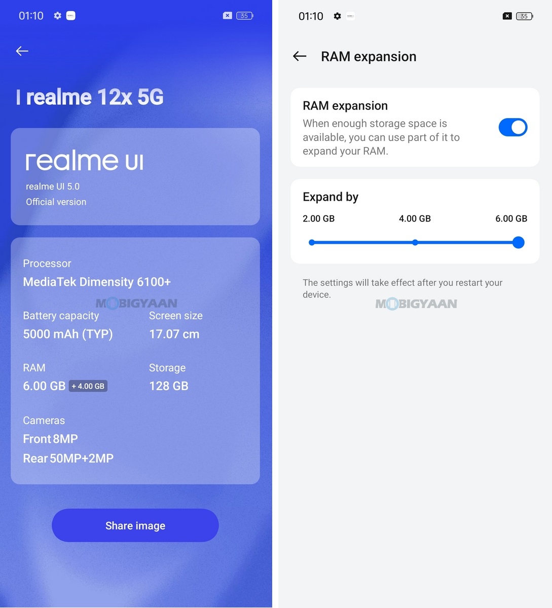 realme 12x 5G Review realme UI 5.0 About Specs CPU RAM Storage