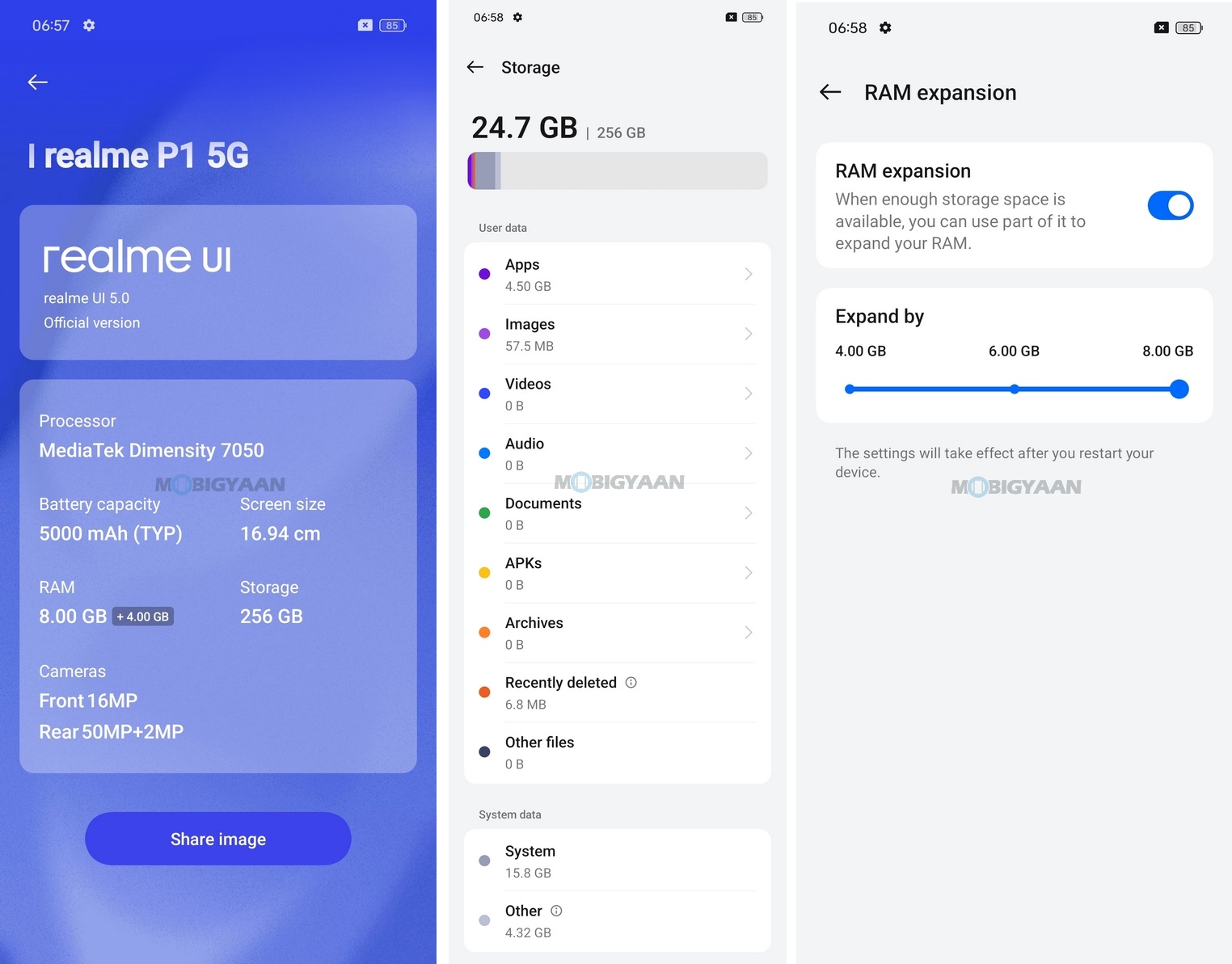 realme P1 5G Review realme UI 5.0 About CPU RAM ROM