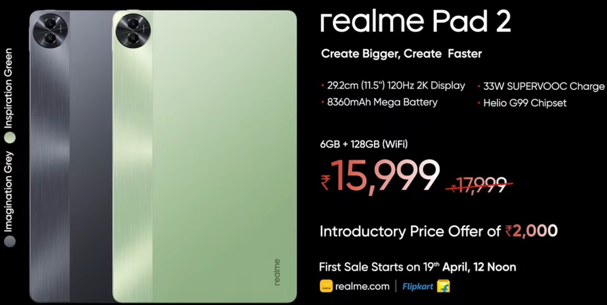 realme Pad 2 Wi-Fi variant launched in India at ₹17,999, features 7.2mm ...