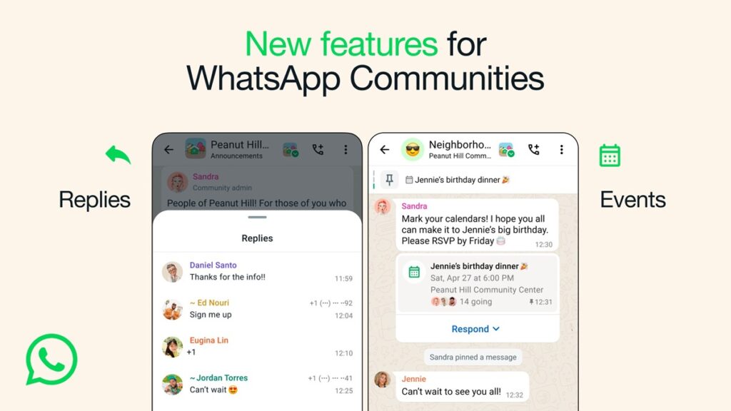 WhatsApp Communities Event and Replies Feature