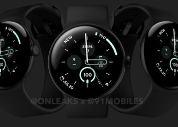 Google Pixel Watch 3 with curved screen surfaces in renders