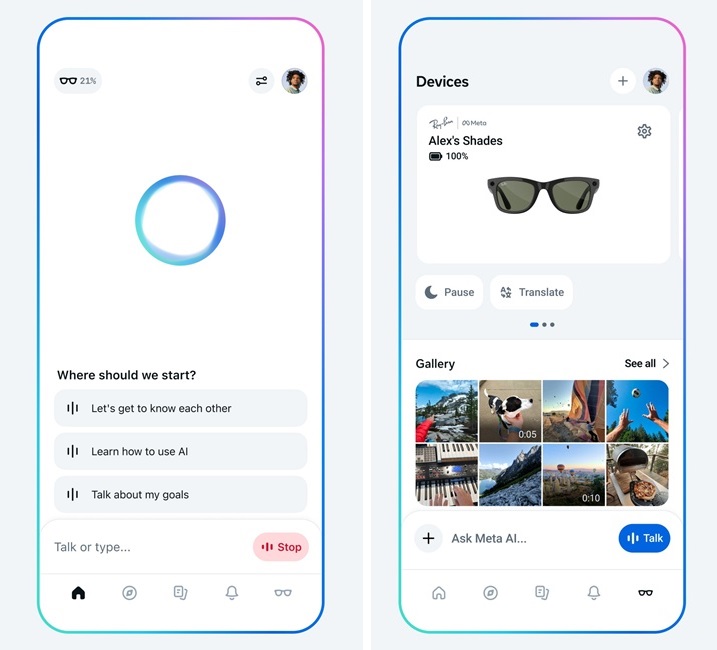 Meta AI app Ray Ban Meta glasses