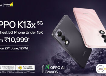 OPPO K13x 5G launched in India at ₹11,999, featuring 6000mAh battery, IP65 military-grade durability with Panda Glass and Splash Touch, 1000nits 120Hz screen, 50MP AI dual cameras, Dimensity 6300, and more