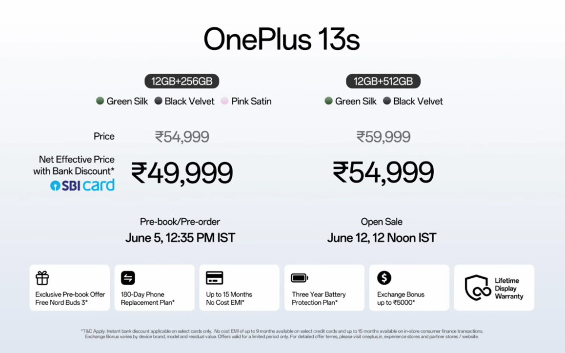 OnePlus 13s India launch offers